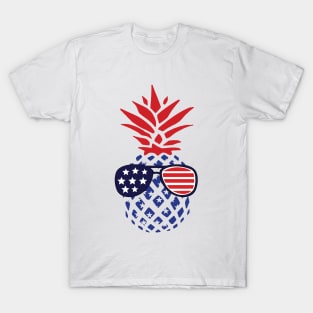 Hawaiian Pineapple American Flag Sunglasses 4th of July T-Shirt